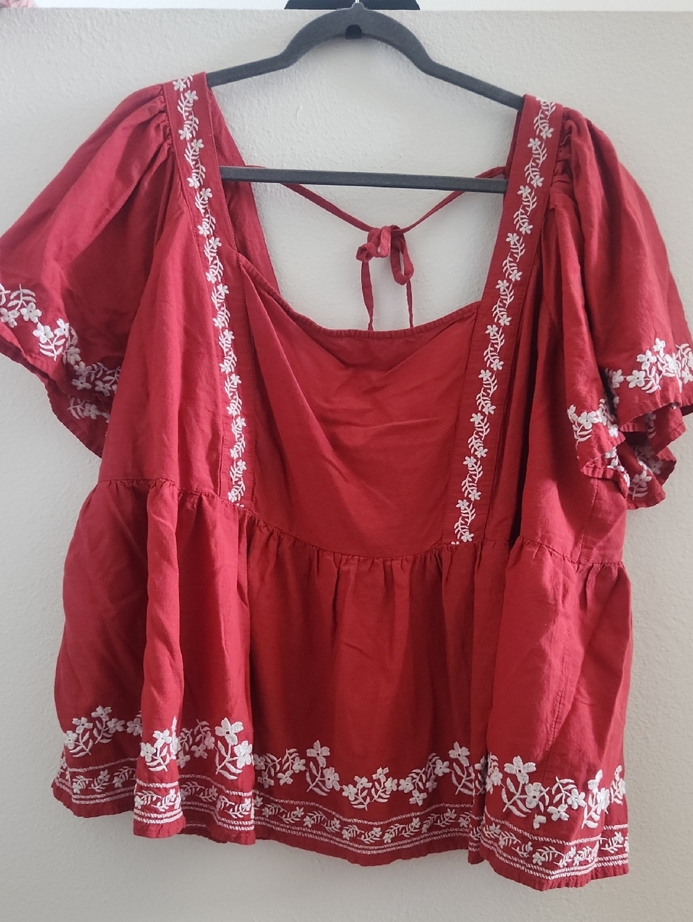 Old Navy Red Embroidered Peasant Blouse